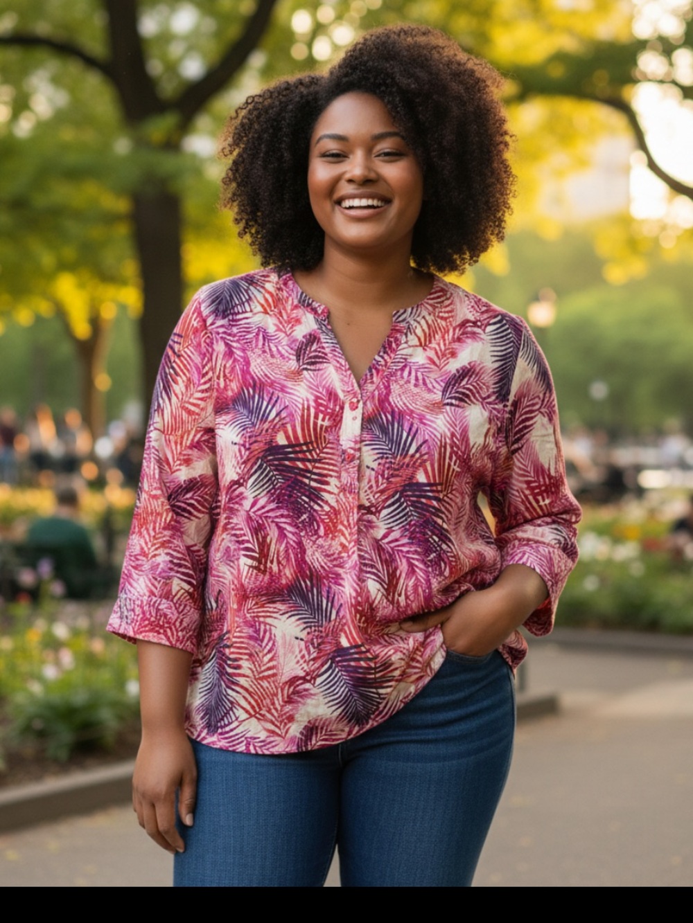 Como Blu Leaf-Print Blouse in Pink & Purple